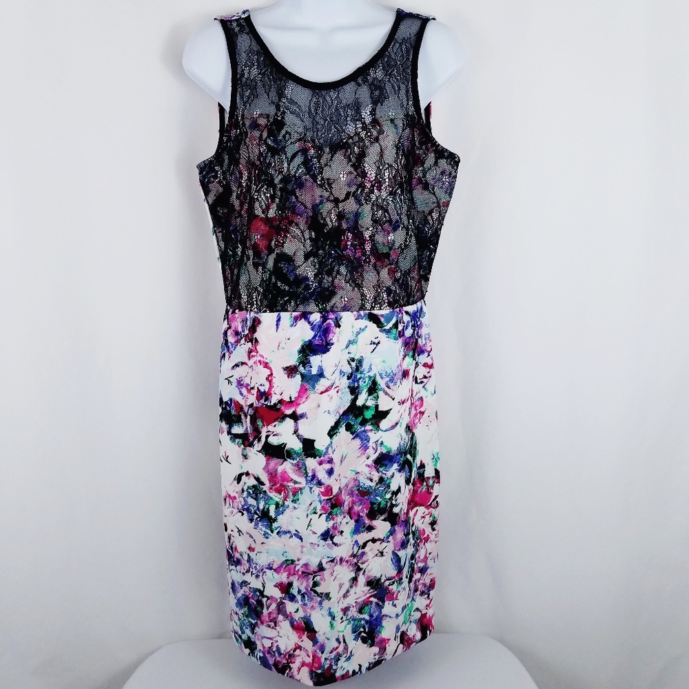 Metaphor Medium Dress Lace Trim Multi Color Floral
